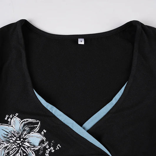 Vintage Floral Print Long Sleeve Knit T-Shirt