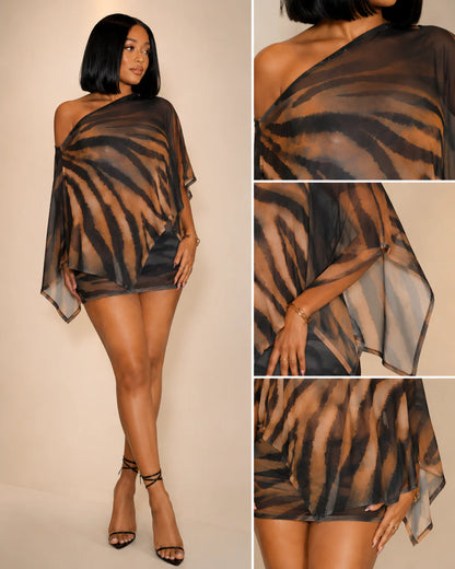 Animal Print Shawl & Skirt Set